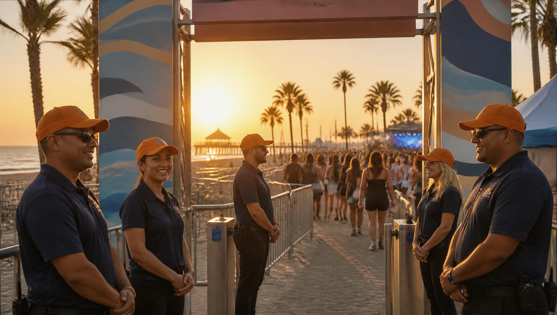 Concept rendering of a friendly, well-organized festival entrance with event staff